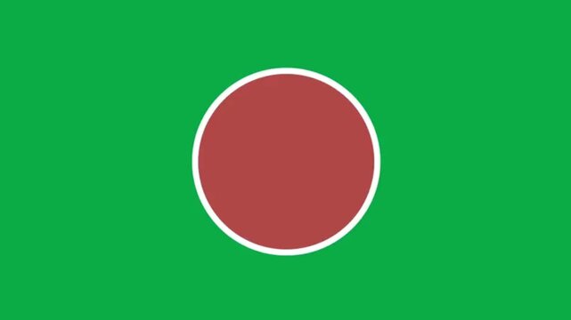 Animated red circle with white border scaling on green screen background loop