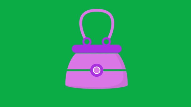Animated purple and pink ladies handbag with a smooth moving handle on a green screen
