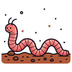 Obraz premium Cute Pink Earthworm Garden Soil Cartoon Vector Illustration