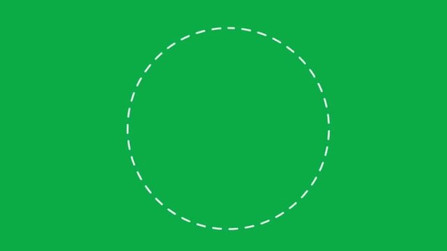 White dashed line forming a perfect circle with smooth animation on a green screen background