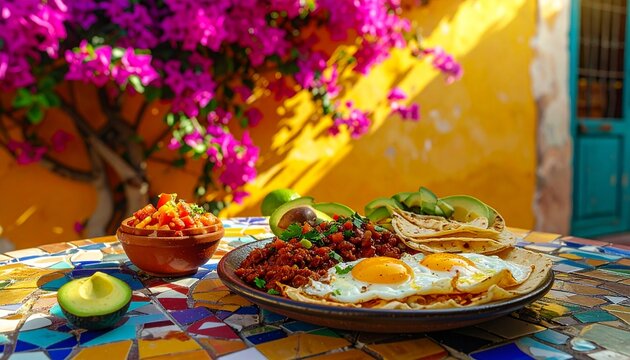 Traditional Mexican Eggs and Beans Breakfast