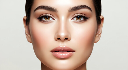 Close up beauty portrait of woman with natural glowing skin