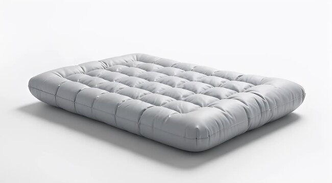 Comfortable light gray quilted futon mattress against a white background, top view