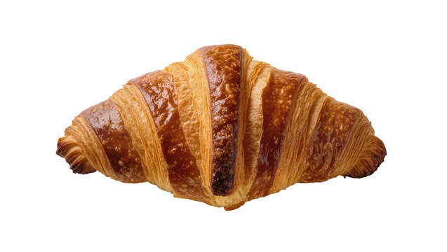 Golden brown flaky croissant pastry, isolated on transparent background