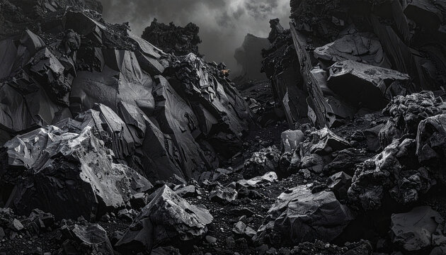 Black volcanic rock formations