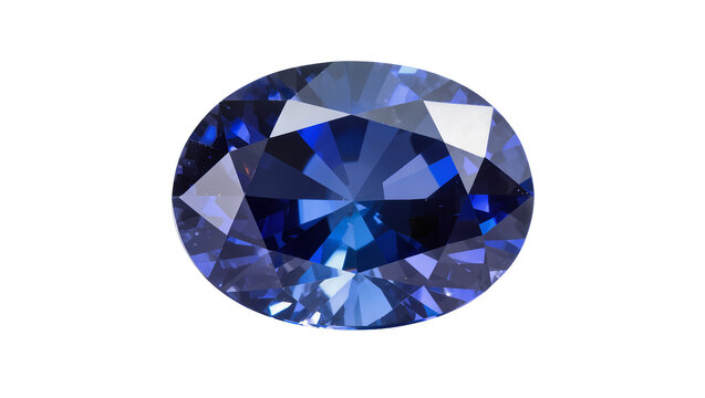 Deep blue oval faceted gemstone, isolated on transparent background