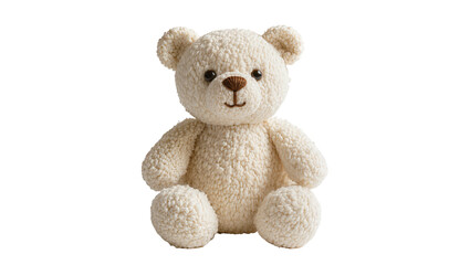 Fluffy cream teddy bear with brown nose and eyes, isolated on transparent background