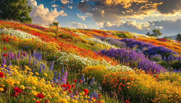 Blooming Flower Meadow in Spring