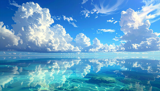 Blue sky reflected on ocean