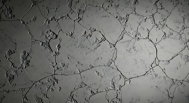 Cracked Concrete Surface Texture ? close-up grayscale background with deep fissures and irregular crack network