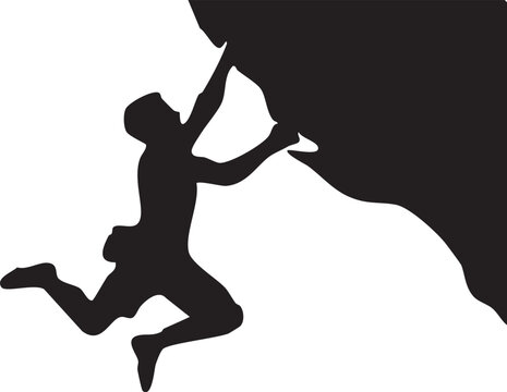 Bouldering Climber Jumping to Next Hold Vector Silhouette