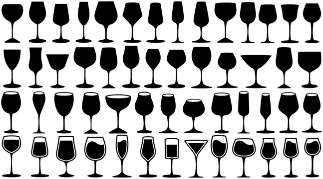 set vector silhouette wine glass icon collections. different drink glasses symbol template design illustration