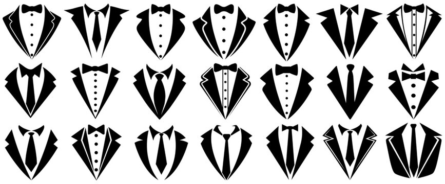 set vector tuxedo icon collections. Gentleman Suit symbol. wedding suit design tuxedo logo template illustration