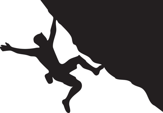 Rock Climber Grabbing Small Hold on Cliff Vector Silhouette