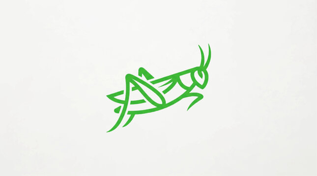 Minimalist green grasshopper illustration on a white background, abstract insect art for nature and science themes