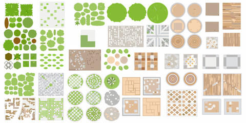 Collection of top down stylized tree and ground textures for game design © Achinta