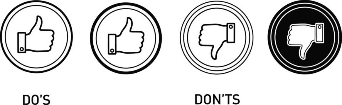A vector graphic illustration shows four circular icons, two thumbs-up for 'Do's' and two thumbs-down for 'Don'ts', conveying clear visual choice.