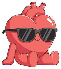 Naklejka premium Cool heart character wearing sunglasses in playful flat vector illustration style