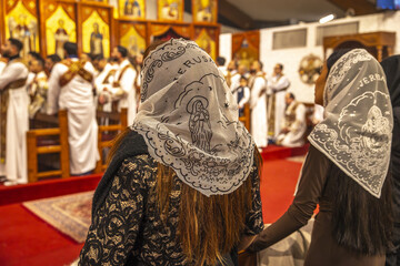 Obraz premium St Mary and Mark coptic orthodox church, Chatenay-Malabry, France. Christmas celebration