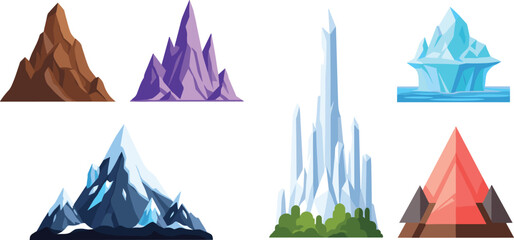 Fototapeta premium Mountain and Ice Formation Collection Featuring Various Peaks, Cliffs, and Frozen Landscapes for Nature Illustrations