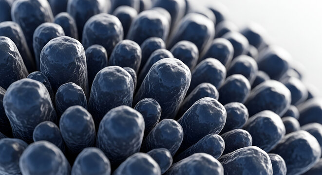 Close up of dark blue bumpy textured organic structures, abstract macro background with shallow depth of field