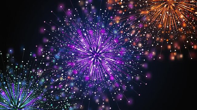 Colorful Fireworks Exploding in Night Sky, Loop Video Background　夜空を彩るカラフルな打ち上げ花火、ループ動画背景素材