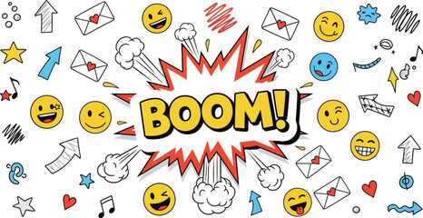 Title colorful doodle art collection with emoticons arrows and 'boom © MSTSALINA