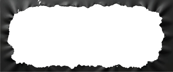 Black torn paper frame hole white background ripped edge border design graphic element illustration 3d render