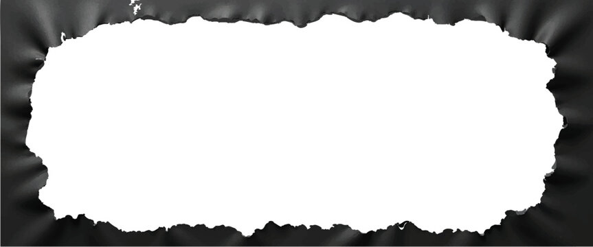 Black torn paper frame hole white background ripped edge border design graphic element illustration 3d render