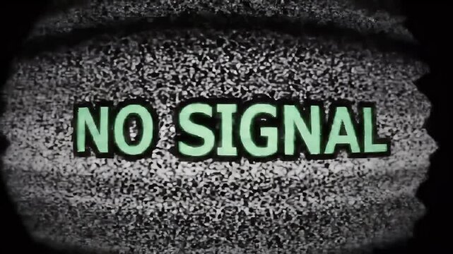 A television screen displays a static noise pattern with the words NO SIGNAL.