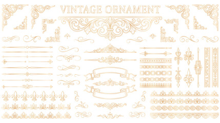 Large set of vintage ornament ribbons and floral borders in gold foil. © Amir