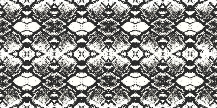 Seamless black and white snake skin pattern vector illustration with detailed animal reptile scale texture background design