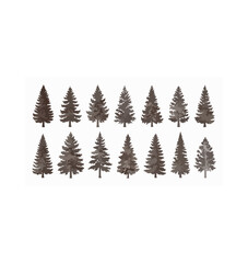 Fototapeta premium Brown silhouette pine and fir trees vector set hand drawn engraving forest collection isolated on white background