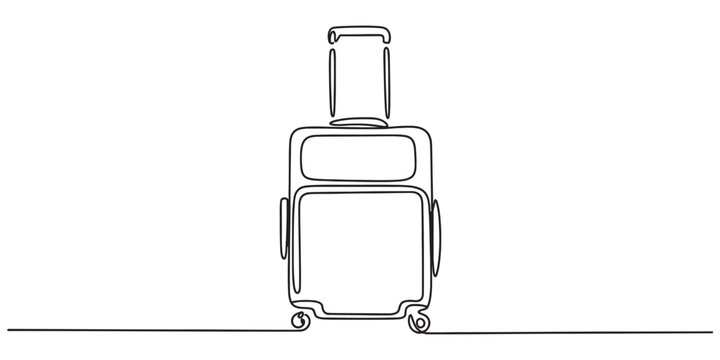 Minimalist continuous line drawing of a rolling suitcase for travel and tourism concept art Vector, illustration
