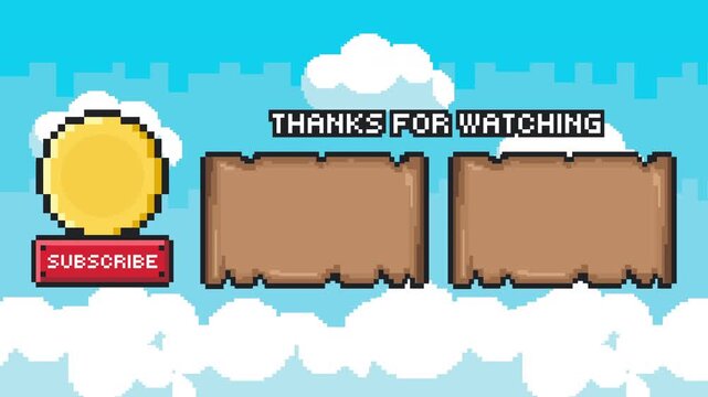 Pixel parchment scroll double panel outro with vintage map paper style and sun accent retro game end screen Prores 4K 60fps