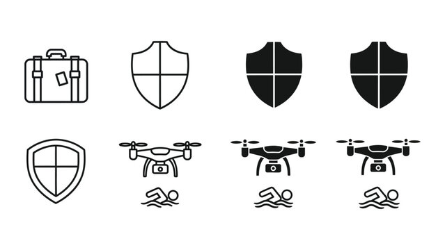 Icons representing security and surveillance in various scenarios