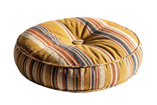Round striped fabric floor cushion with button