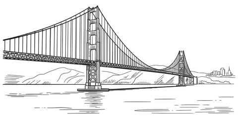Fototapeta premium A detailed black and white line drawing of the iconic golden gate bridge in san francisco california Vector, illustration