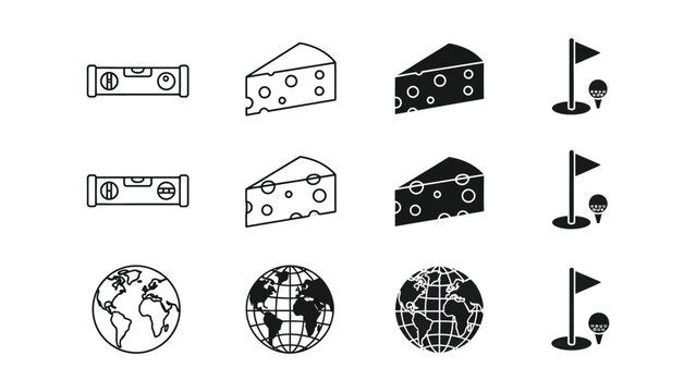 Symbolic representations of levels, cheese varieties, and golf in visual icons