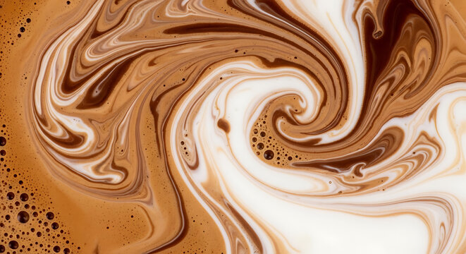 Creamy milk mixing with dark espresso coffee texture