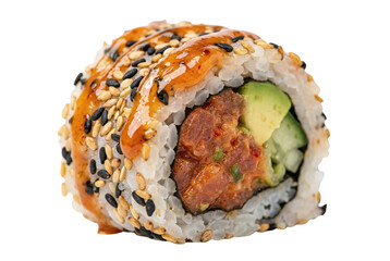 Delicious sushi roll with spicy tuna and sesame © PEE PHIBAN