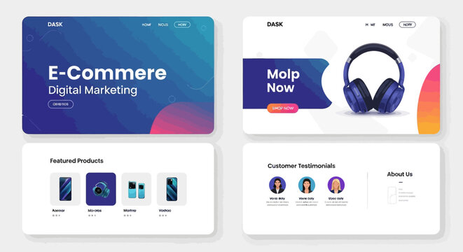 E-commerce digital marketing web page templates, online shopping, business, vector