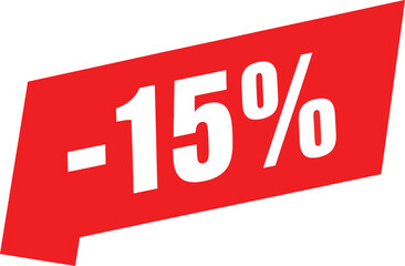Fototapeta premium Red banner displaying a fifteen percent discount in bold white text Vector