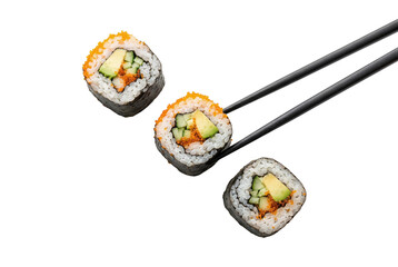 Set of sushi maki rolls with chopsticks on black © PEE PHIBAN