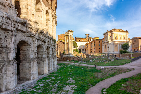 Old architecture of Rome near Marcellus theater, Italy