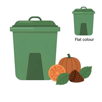 Green compost bin with organic waste isolated on a transparent background