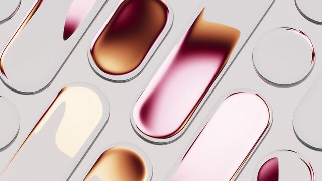Glossy glass plates with warm reflecting gradient. Abstract background in seamless loop.