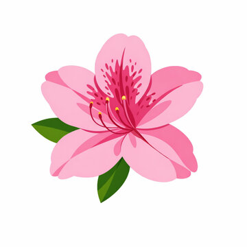Light pink azalea flower with green leaves vector illustration isolated