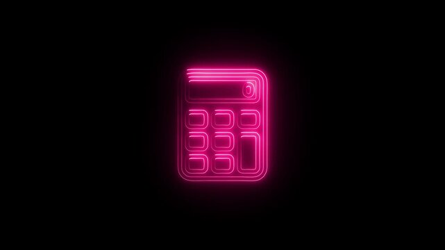 Glowing neon blue color calculator icon animation business finance mathematic education accounting sign symbol on black background