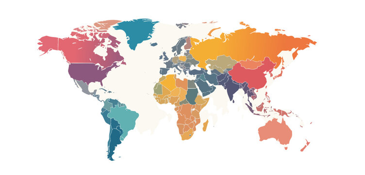 World map with countries shown in different colors.